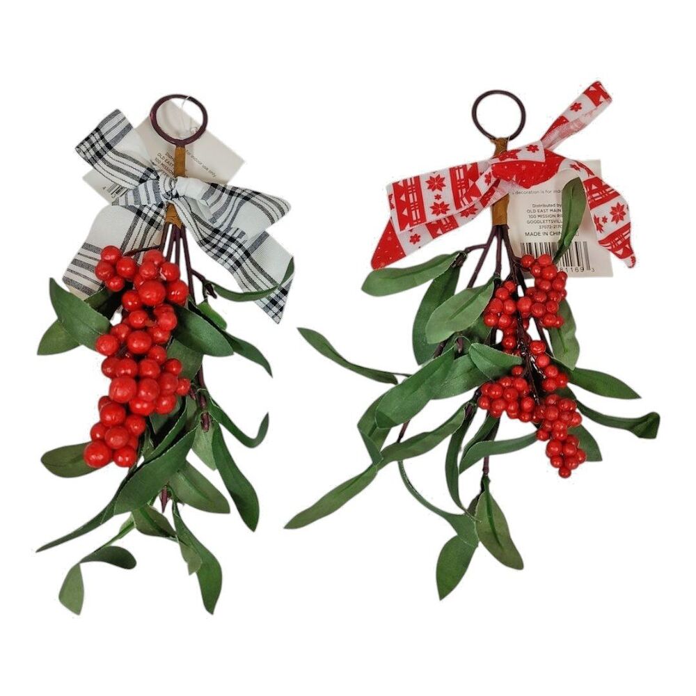 Christmas Mistletoe Hanger Ornament Red White Checkered or Black White Plaid